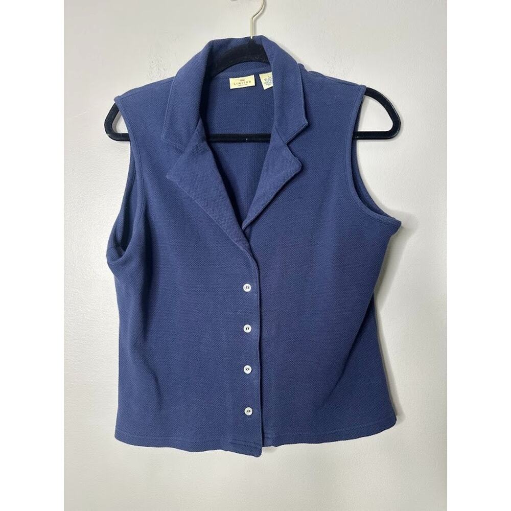 Vintage Limited America Navy Blue Women Large Top Button Preppy School Old Money